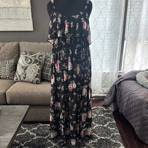 Torrid 0. Black floral maxi dress